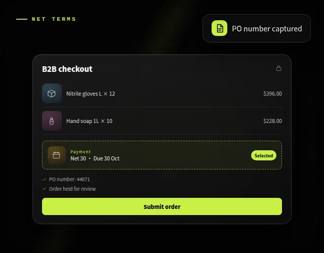 Net terms, PO numbers & B2B checkout