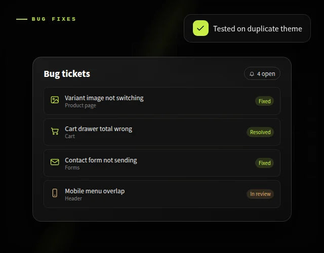 Shopify bug fixes