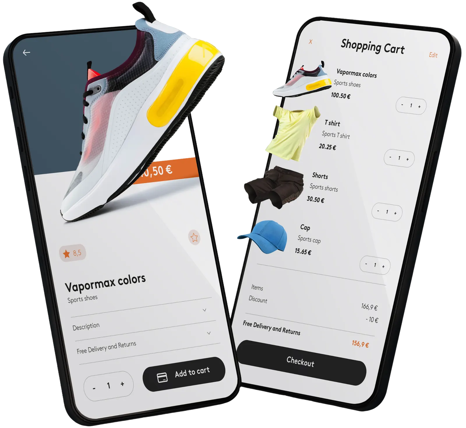Bundle & Upsell app on two phones: a product page and a shopping cart with recommended add-ons
