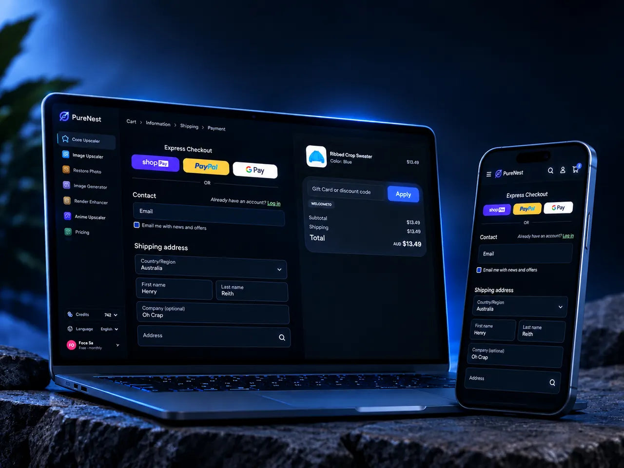 AddUp Checkout Customizer shown on laptop and phone